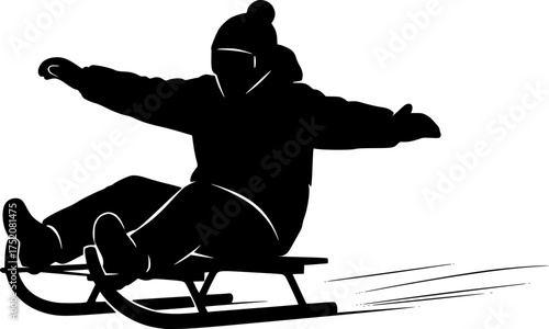 a black silhouette of a person riding a sled