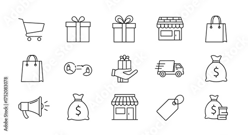 Hand drawn business and finance doodle icon set. Vector line art collection covering investment, money, banking, startup, marketing, IT, cloud computing, saas, data analysis.
