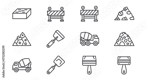 Cybersecurity and data protection icon set. Vector line art symbols including fingerprint, biometric scan, QR code, password, lock, and hacker. Digital security and technology concepts.