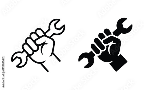 Hand holding wrench icon symbol for repair and maintenance