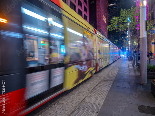Photography 11 October 2025 tran going up and down George Street in the heart of Sydney CBD