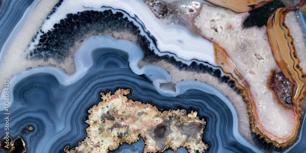 Fototapeta premium Elegant Blue and Gold Agate Slice Abstract Background Texture.