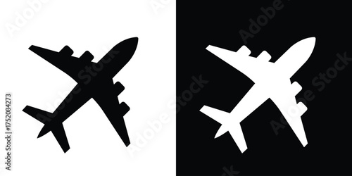 Simple aeroplane icon black and white. Black and white colour plain symbol. Airplane sign vector illustration.