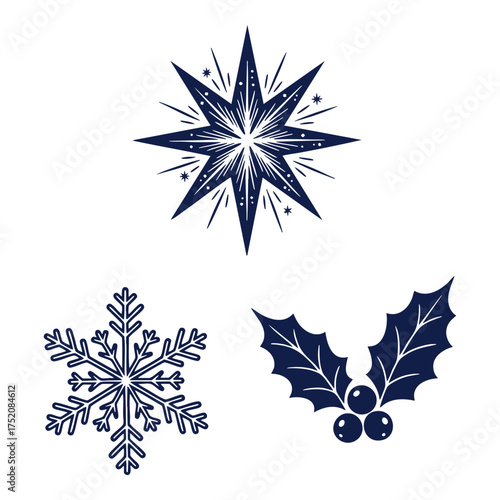 Detailed Christmas Symbol Stencil Art Silhouette Vector Set