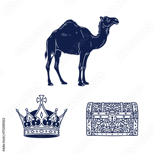 Nativity Camel Crown Casket Silhouette Christmas Vector Art