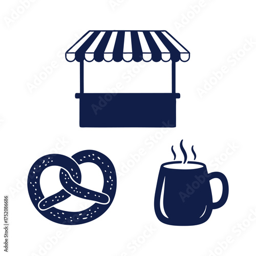 Christmas Market Stall Pretzel Gluhwein Silhouette Icons