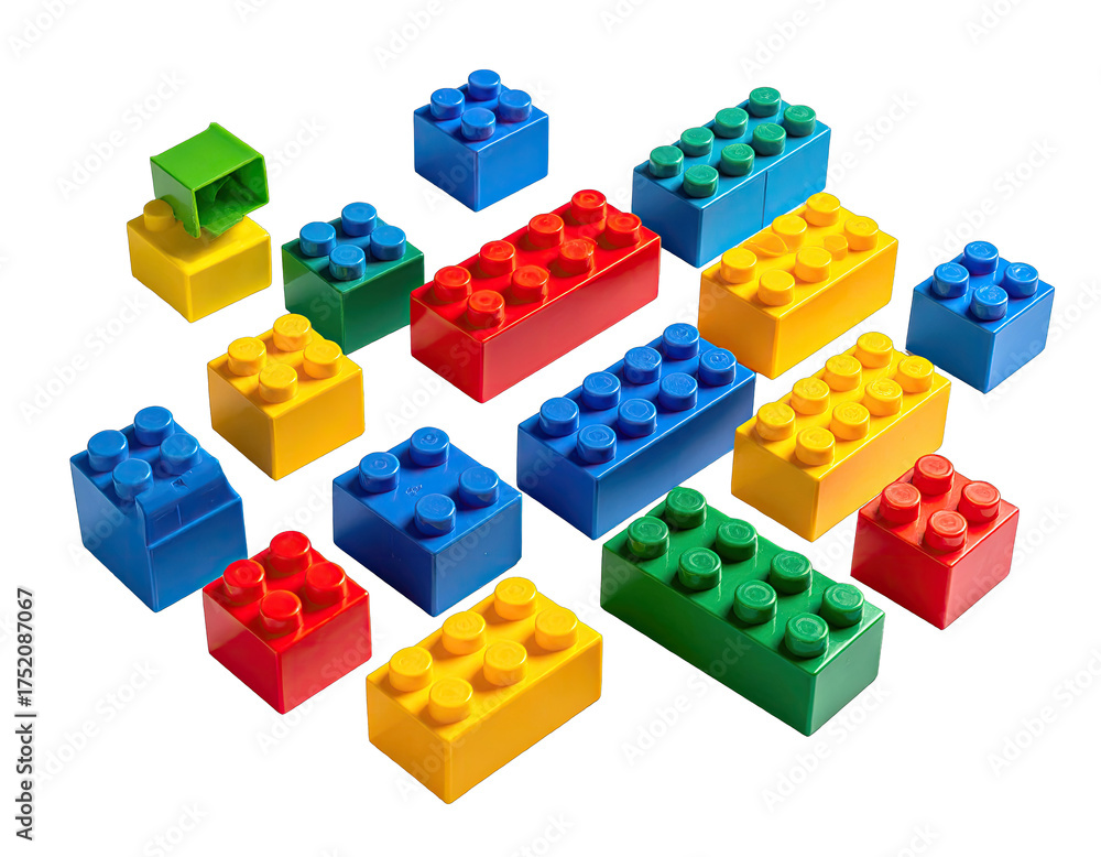 Obraz premium Colorful, interconnected building blocks on black background