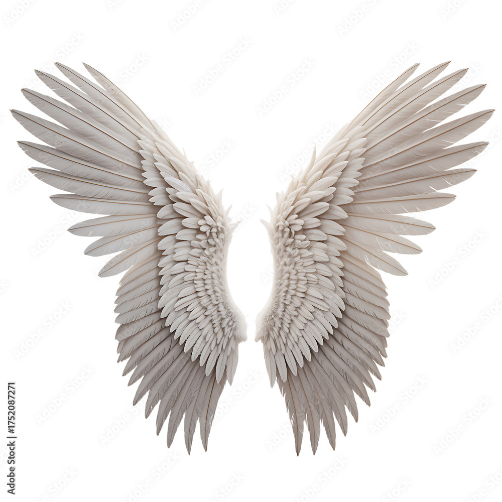 Obraz premium Majestic angel wings spread wide symbolizing freedom light purity and spiritual grace isolated on transparent background