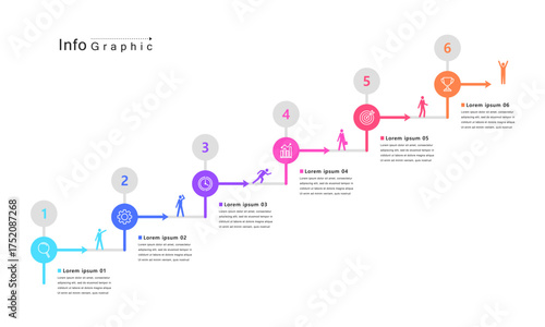 Business timeline infographic ladder. with icons and 6 steps. Business Milestone. Vector illustration