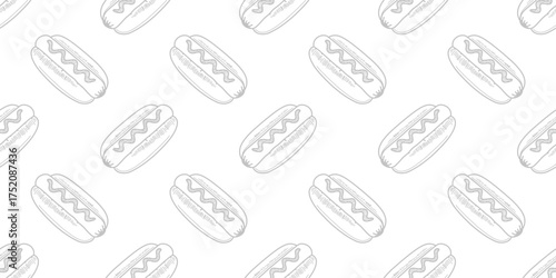 hotdog pattern background. Hot Dog Street Food Pattern background. Hot Dog flat illustration background.