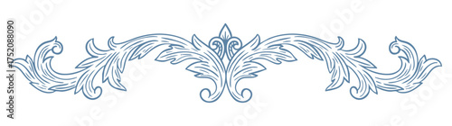 Elegant floral Baroque dividers in blue tones. Hand-drawn minimalist line art vector design with elegant and royal ornaments . Perfect for invitations, wedding monogram, logos, and classic prints.