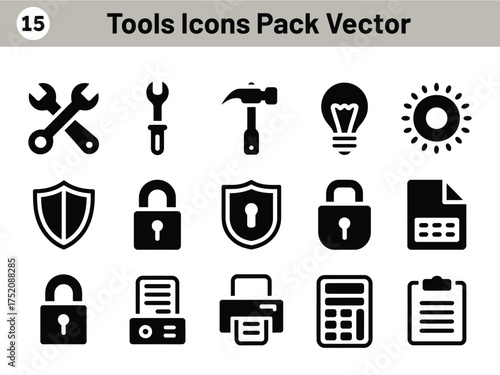 Collection of various tool and utility icons vector pack