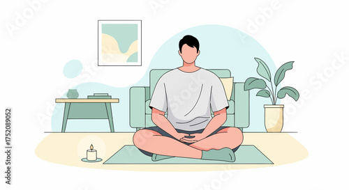 Man Practicing Meditation At Home For Relaxation And Wellness