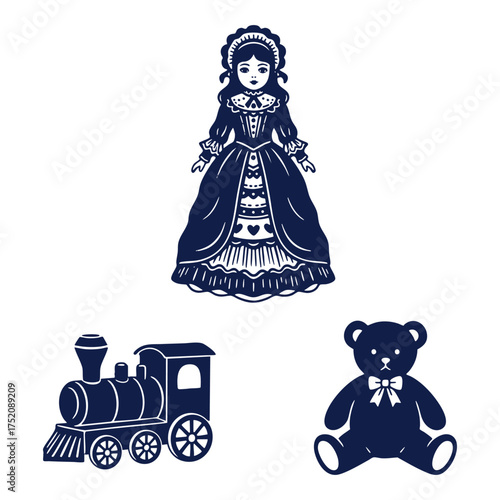 Victorian Doll Wooden Train Teddy Bear Stencil Art Set