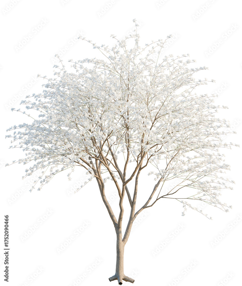 Obraz premium Bauhinia acuminata tree plan, top view, cutout, transparent background, isolate, Stunning white blossom tree in full bloom, perfect for spring and nature scenes