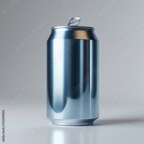 
3D render of soda can mockup, metallic texture, isolated on white background, realistic lighting

