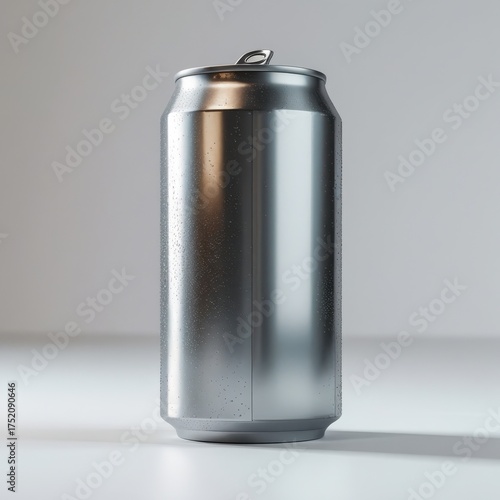 
3D render of soda can mockup, metallic texture, isolated on white background, realistic lighting
