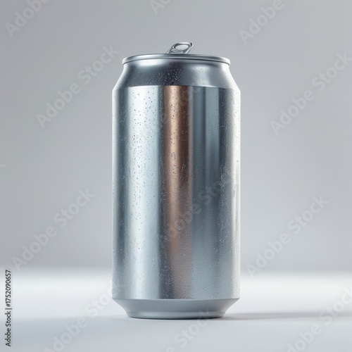 
3D render of soda can mockup, metallic texture, isolated on white background, realistic lighting

