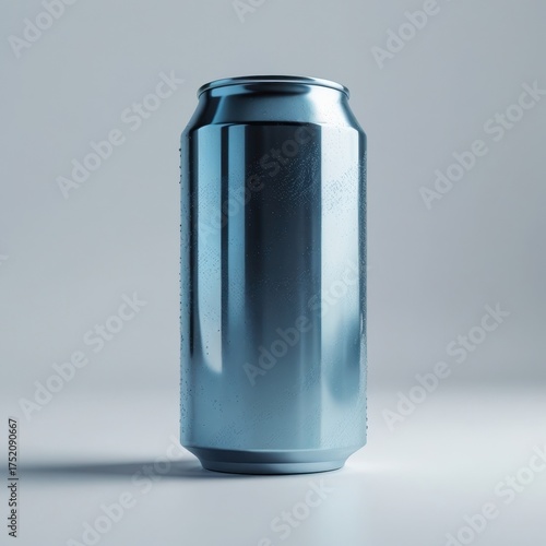 
3D render of soda can mockup, metallic texture, isolated on white background, realistic lighting
