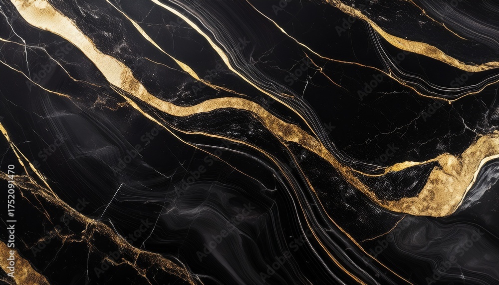 Obraz premium elegant black marble texture with golden veins and sparkling particles for luxurious backgrounds