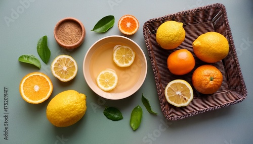 top down composition of homemade citrus cleaning solution featuring lemons oranges and natural ingredients for a fresh and eco friendly clean