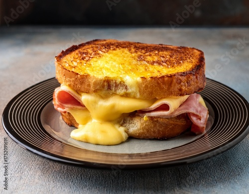 delicious croque monsieur sandwich with melted cheese and ham on a plate perfect for lunch or dinner close up view