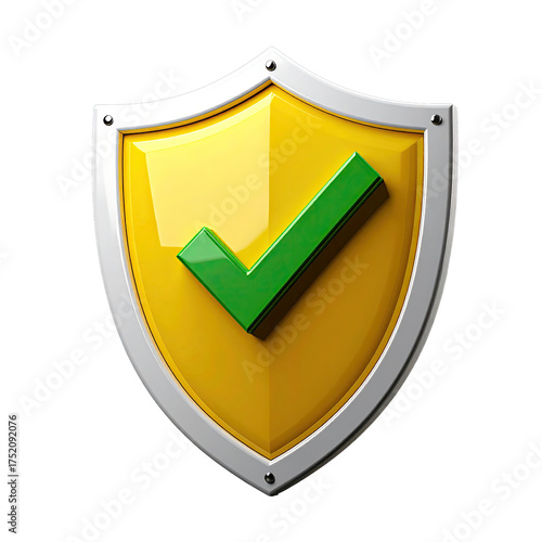 3D Shield icon with a bright green checkmark symbol