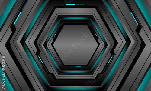 Abstract grey metallic hexagon blue light cyber geometric design modern technology futuristic background vector