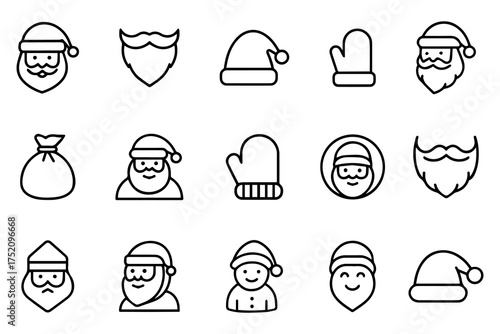 Christmas Icon Set. Solid, filled icon set of Christmas card designs: Santa hat