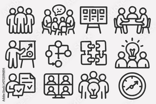 Meeting with team to making plan bussines, vector icon illustration concept