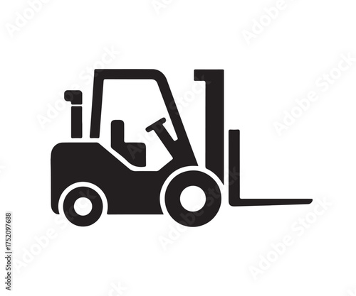 Black forklift truck silhouette on white background