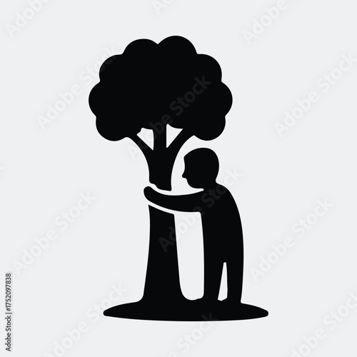 Silhouette person hugs tree nature loving environment friendly vector illustration