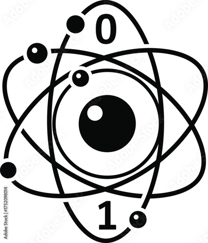 Abstract atom model with binary code and eye symbol