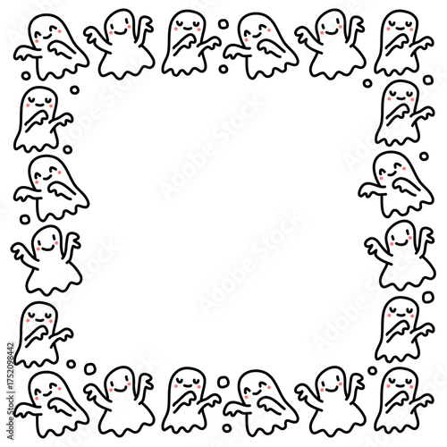 Cartoon Ghost Frame with White Center Space – Cute Halloween Border for Fun Seasonal Designs
