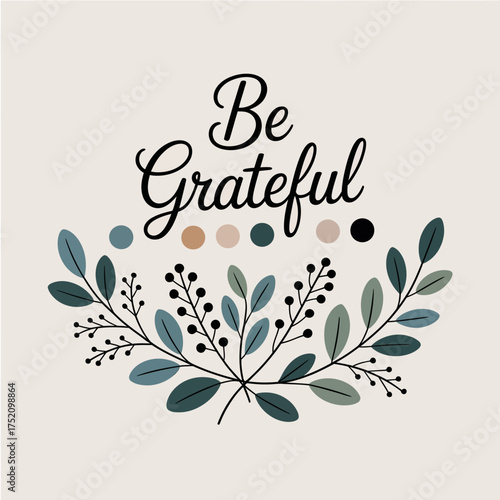Minimalist grateful thank you card design with elegant typography and botanical flourish for sentiments and expressions of appreciation vector
