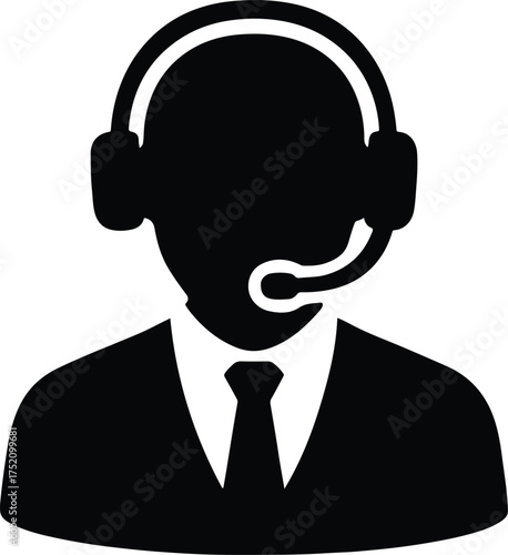 Customer Service Support Agent Icon with Headset and Tie - Call Center Representative Glyph