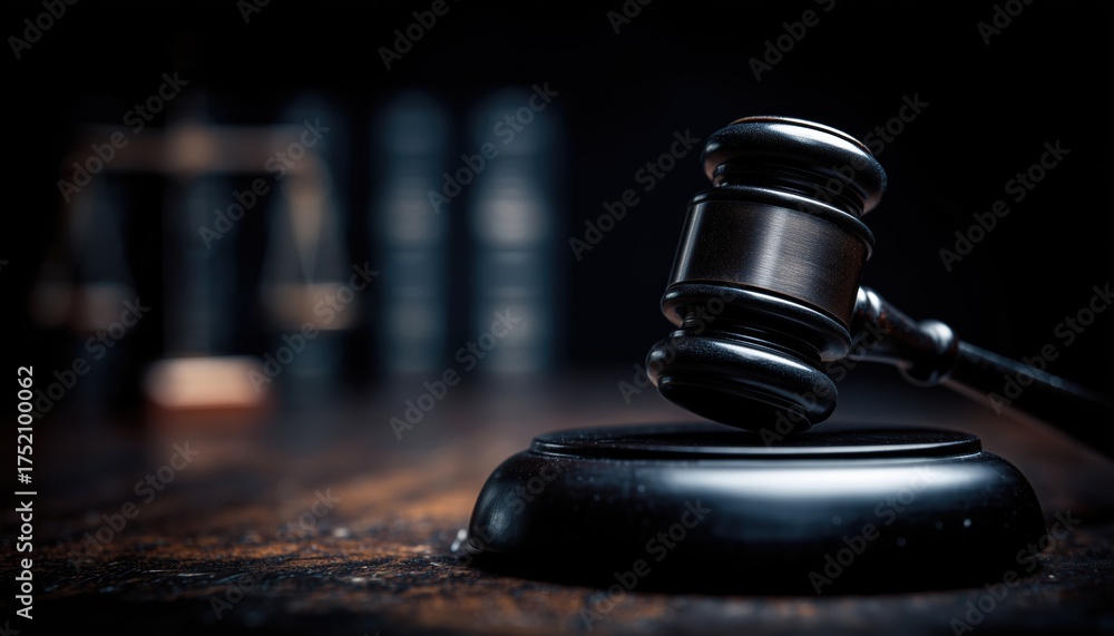 Obraz premium Cropped View Of Judge'S Gavel On Table, Symbolizing Attention, Verdict, And Justice In Courtroom Proceedings