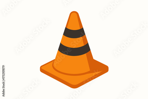 Vector Illustration of a Safety Cone with Caution Stripes