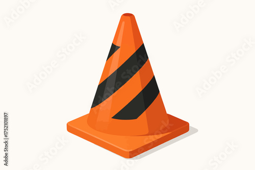 Vector Illustration of a Safety Cone with Diagonal Caution Stripes
