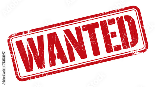 Vector art of red wanted grunge stamp for criminal search