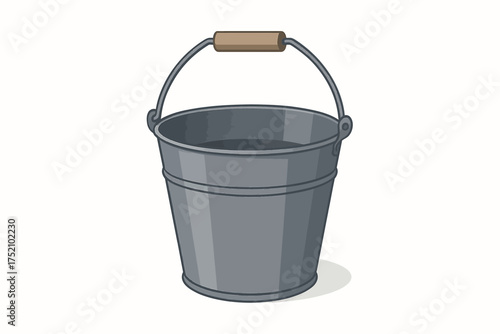 Metallic Bucket: A simple metal bucket, a versatile container with a handle, perfect for various tasks and uses. A timeless design for storage and carrying.