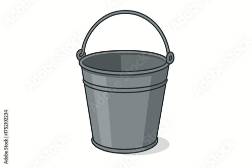 Classic Bucket: A simple, metallic bucket, with a rounded handle. Ready for use in any context. 