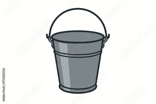 Metallic Bucket Illustration: A clean, illustrative depiction of a simple metallic bucket, showcasing its handle and cylindrical shape.