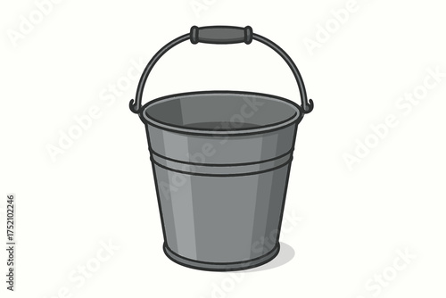 Metallic Bucket Illustration: A simple yet utilitarian metallic bucket stands ready, its sturdy handle arched for easy carrying, a symbol of readiness.