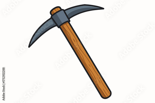 Pickaxe Tool Illustration: A sturdy pickaxe with a wooden handle and a steel head, a classic tool for digging and mining. A symbolic representation of construction, effort, and industry.