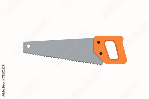 Hand Saw Vector Icon with Orange Handle and Steel Blade