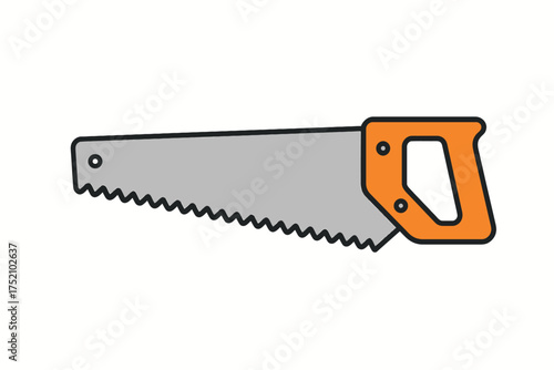 Hand Saw Vector Illustration with Orange Handle and Steel Blade