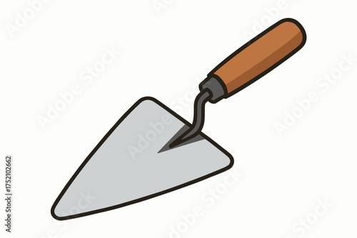 Masonry Trowel Vector Icon with Wooden Handle, Isolated on White