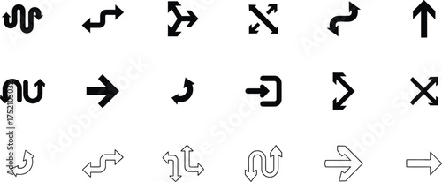 arrow icons vector set, navigation symbols collection, direction indicators for web design user interface and presentation illustration, clean minimal flat style