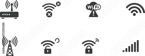 wireless and network icons vector, wifi signal illustration, connection and technology symbols for infographic and digital design, clean modern tech elements